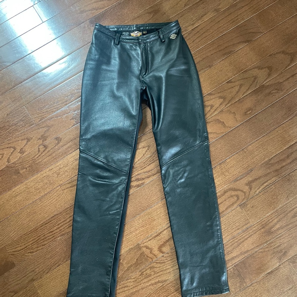 Official Harley-Davidson Black Leather Straight Leg Pants Sleek Design